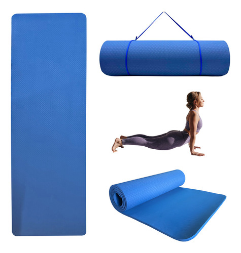 Tapete 10mm Portátil Yoga Pilates Fitness Ejercicio Tpe Color Azul
