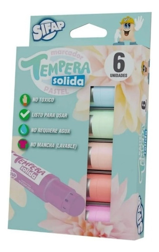 Tempera Solida Sifap En Barra Colores Pastel X 6 Surtidos