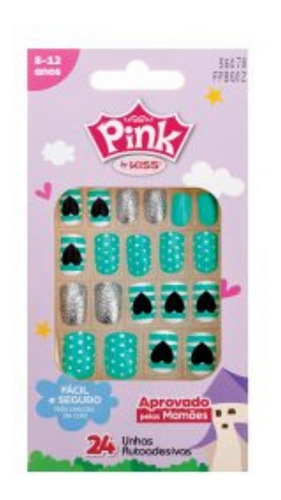 Unhas Autoadesivas Infantil Pink By Kiss Cor 2 Fpbg02 C/24