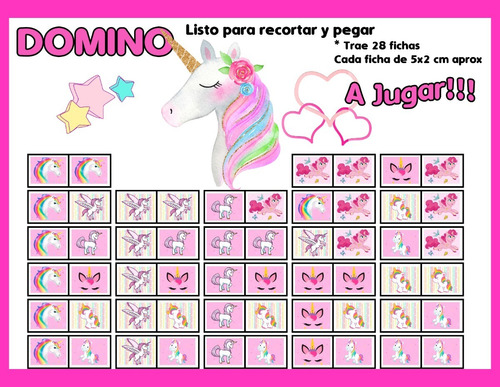 Recordatorio Domino Unicornio Juego Para Imprimir Mercado Libre