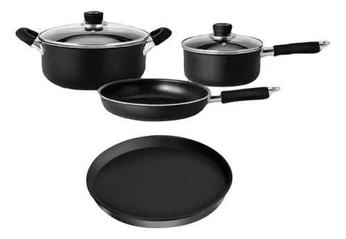 Set 6 Pzas Bateria Cocina Antiadherente Negra Pizzera Hudson