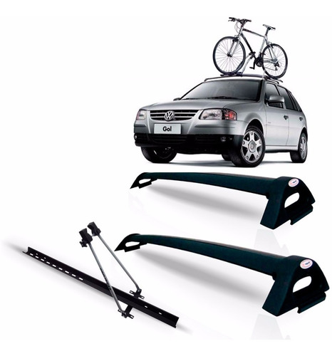 Rack Teto Gol G2 G3 G4 Aluminio Preto + Suporte Bicicleta