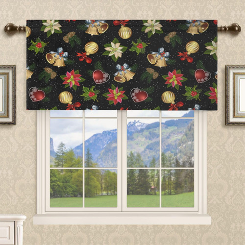 Christma Theme Curtain Valanz For Windows,bells Poinsettia