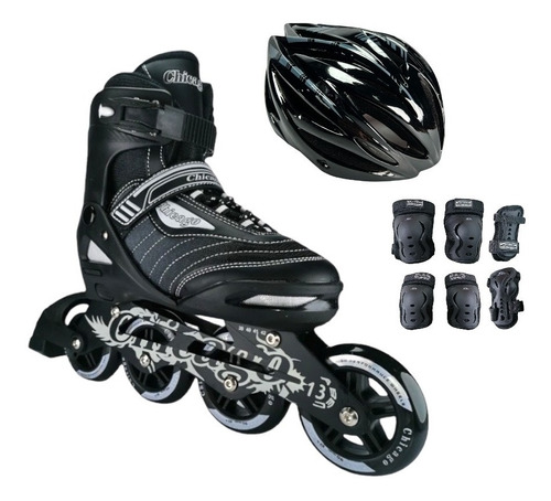 Combo Patines Chicago Best + Set Protecciones C2 + Casco Kit