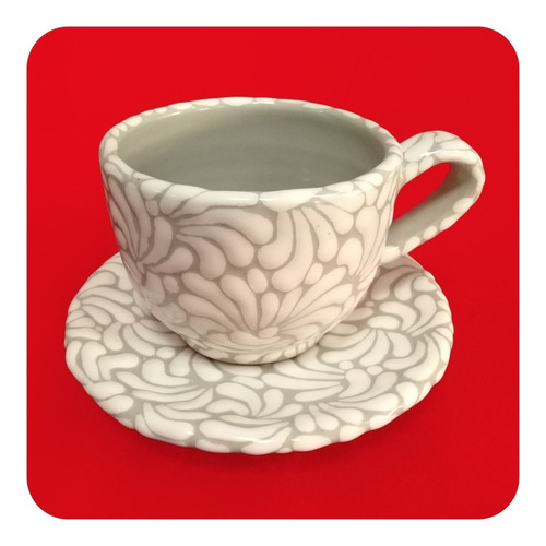 Imagen 6 de 8 de Set 2 Tazas Y 2 Platos Talavera Poblana Barroco Blanco Tz