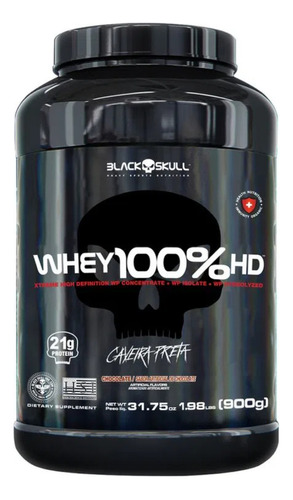 Whey 100% Hd Black Skull - 900g (wpc, Wpi E Wph) Caveira Pre Sabor Chocolate