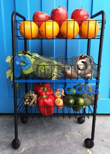 Carrito verdulero de metal cocina de 4 alturas con ruedas para frutas