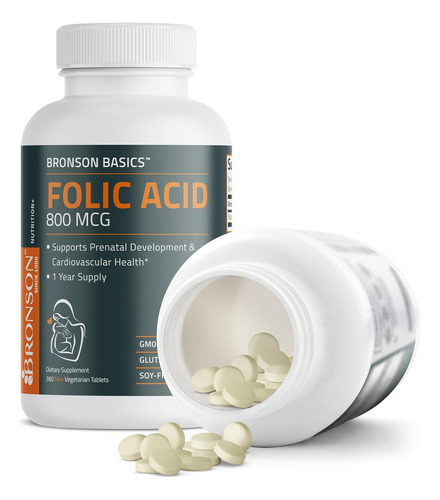 Bronson Acido Folico Premium 800mcg 360 Tabletas Eg R64 Sabor Sin Sabor
