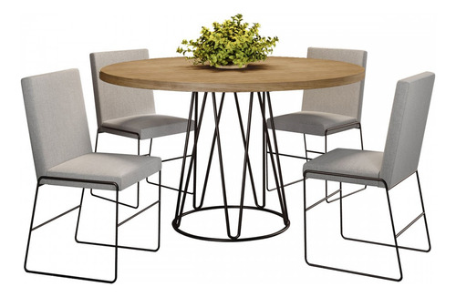 Mesa De Jantar Dubai 4 Lugares Linho Cinza Claro/preto