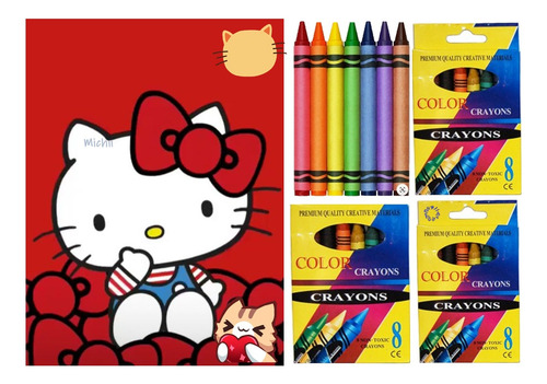 10 Libro Para Colorear Kitty + 10 Cajitas Crayones (8) :)