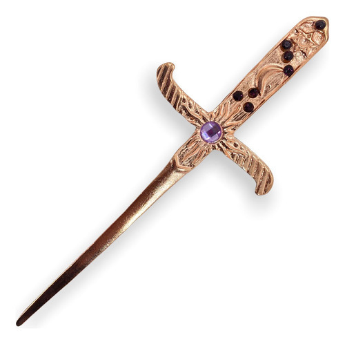 Athame Metal Cobre Brilhante 19 Cm Com Pedras Lilas E Strass