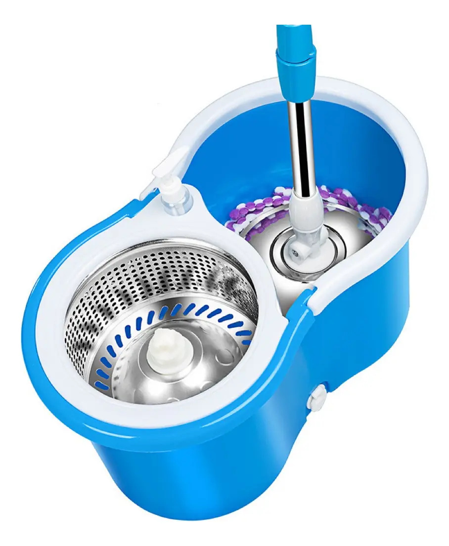 Trapeador Giratorio Con Cubeta Spin Mágico Microfibra Grande Color Azul