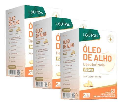 Kit 3x Óleo De Alho Desodorisado 500mg 60 Cápsulas - Lauton Sabor Sem Sabor
