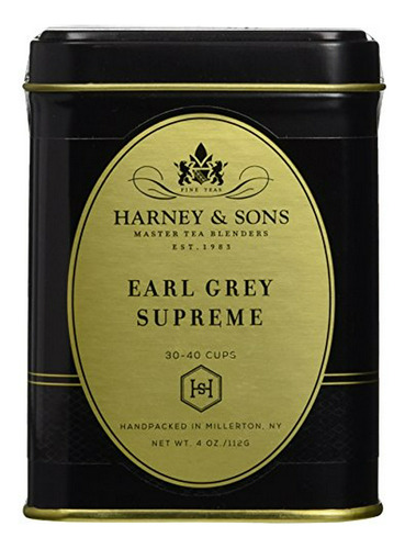 Té Negro Harney & Sons, Earl Grey Supreme Con Puntas Platead