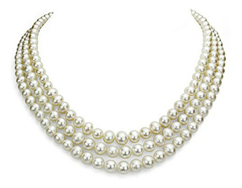 Collar De Perlas De Agua Dulce Blancas De 7-7.5mm, 3 Filas, 