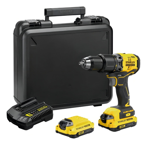 Taladro Percutor Atornillador Inalámbrico Stanley Sbd715c2k 20v + 2 Baterías De 1.5ah + Accesorio Con Maletín De Transporte 20v