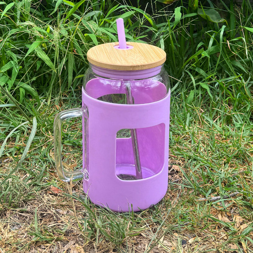 Vaso De Vidrio 1.7 L Con Tapa De Bambú Y Popote Viva Hydrate Color Rosa pálido
