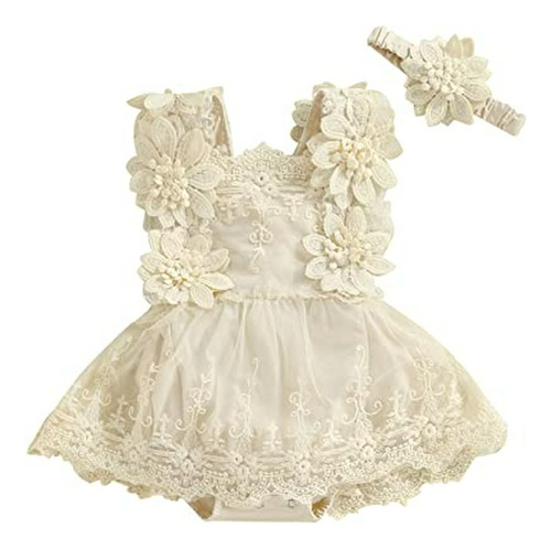 Conjunto De Verano Para Bebé Niña: Romper De Encaje Y Vestid