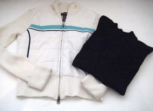 Lote, Parka Blanca/sweater Negro/adorno, Talla S