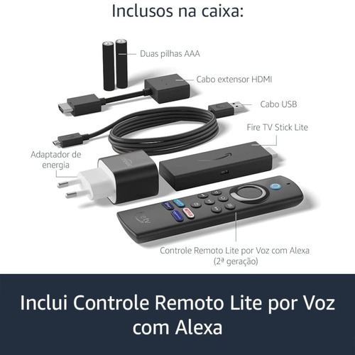 Fire Tv Stick Lite Amazon Controle Remoto Por Voz Com Alexa Cor Preta 110V/220V