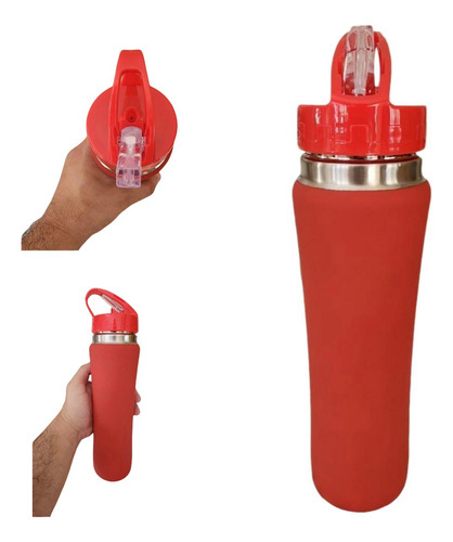 Garrafa Térmica 600ml Inox Squeeze Emborrachada Bico Flip