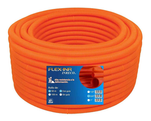 Tubo Poliducto Flexible Con Guia Naranja 3/4 50m Flexinr