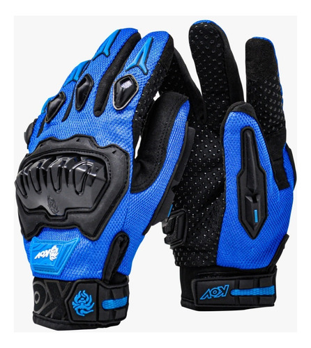 Guantes Para Motociclista Kov Delta Touch Screen Limpiamica Color Azul Talla S