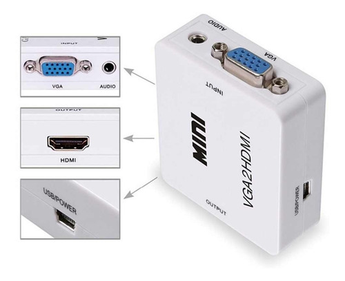 Conversor Convertidor Adaptador Vga A Hdmi Audio Cable Usb