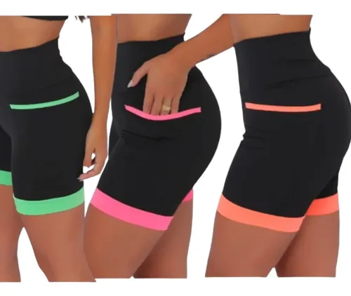 MLB 4932501816 Kit 3 Bermudas Feminina De Corrida Com Bolsos Laterais JM