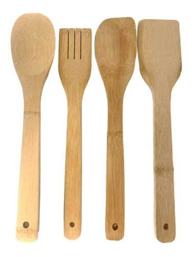 Set X4 Utensillos Madera Bambú Cuchara Espátula Oferta