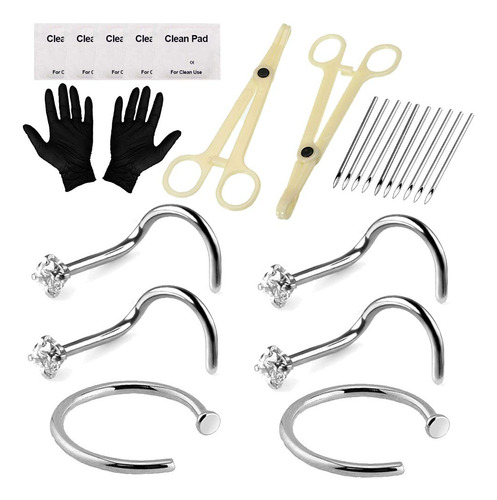 Autdor - Kit De 25 Piercings Profesionales Para La Nariz, I. Color Plata-25 Piezas