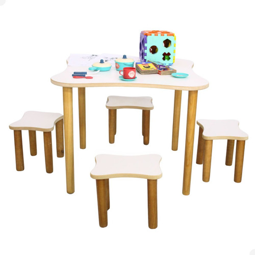 Conjunto De Mesa E Banquinhos Infantis Para Atividades Cor Branco