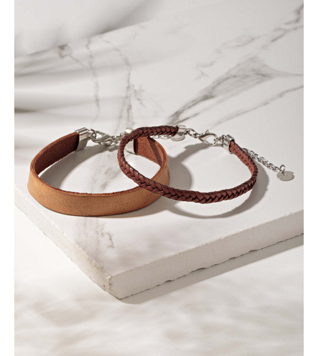 Kit De Pulseiras Masculinas Couro Natural Blend