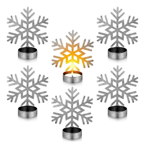 6 Portavelas De Metal Plateado Para Navidad Y Eventos