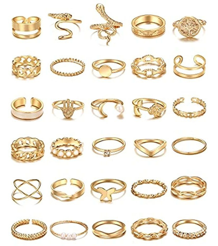 Juego De 30 Anillos De Nudillos De Oro Vintage, Anillos De D