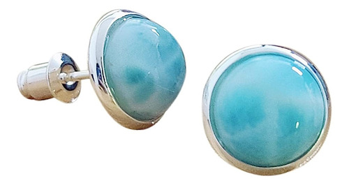 Larimar - Aretes De Plata De Ley 925 Para Mujer, Redondos, P