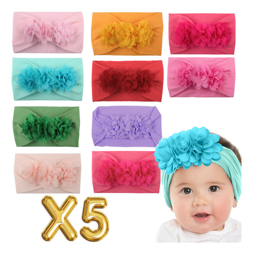 Diademas Niñas Bebes Turbante Flores Banda Elástica Moda Color Paquete 1