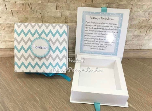 Imagem 3 de 3 de Caixa Convite Batismo Batizado Padrinhos Personalizada
