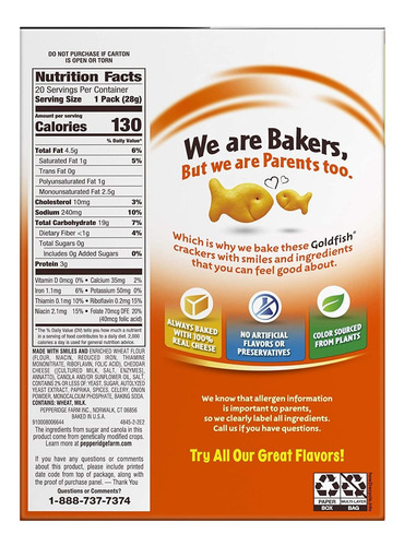 Pepperidge Farm Goldfish Cheddar Galletas, 1 Onza Bolsas, 20