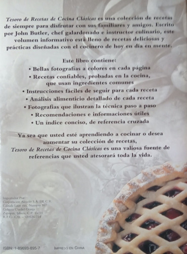 Tesoro De Recetas De Cocina Clásicas - John Butler - Saldo!!