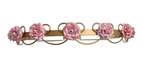 Dossel Dourado Com Flor Menina Rosa Bebê De Berço