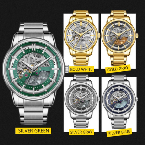 Ochstin Hombres Business Skeleton Relojes Mecánicos Color Del Fondo Verde Plata