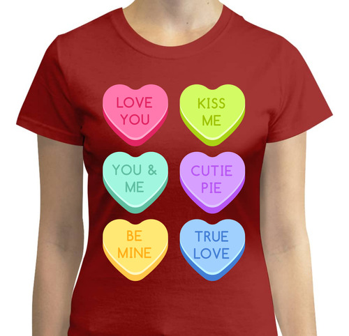 Playera Con Diseño Candy Hearts - Corazones De Dulce - Amor