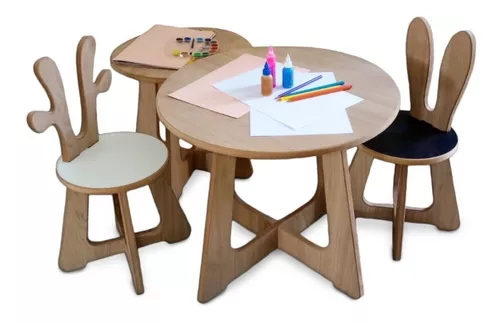 Juego De Mesa Con 2 Sillas Madera Infantiles Niños