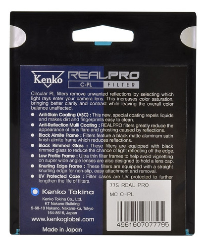Filtro Kenko Real Pro Mc C-pl Circular Polarizado 67mm Color Negro