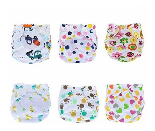 6 Pcs Washable Reusable Baby Cloth Pocket Diapers,one Size