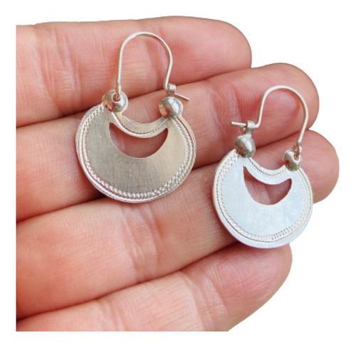 Aros De Plata 950 Mapuche Chaway 1 Media Luna Hecho A Mano