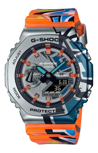 Reloj Casio G-shock Gm-2100ss-1a Hombre Color de la correa Naranja/Negro/Azul Color del bisel Plateado Color del fondo Plateado