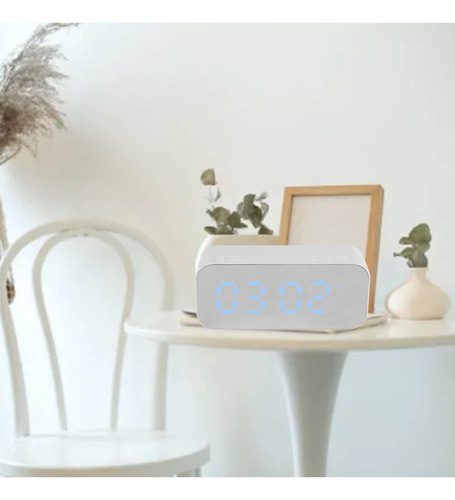 Reloj Despertador Bluetooth Led Digital Con Espejo Para Cabe