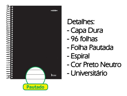  Tamoio Caderno Neutro, Caderno Pautado, Caderno 96 folhas, Caderno Capa Dura, Espiral, Caderno 1x1 Universitário 96 folhas  listradas 1 assuntos unidade x 1 27.5cm x 20cm neutro